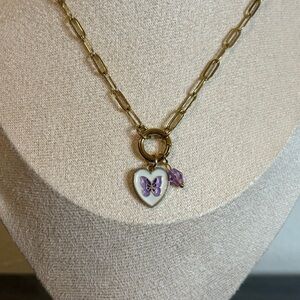 Handmade Gold/Purple Butterfly Charm Necklace